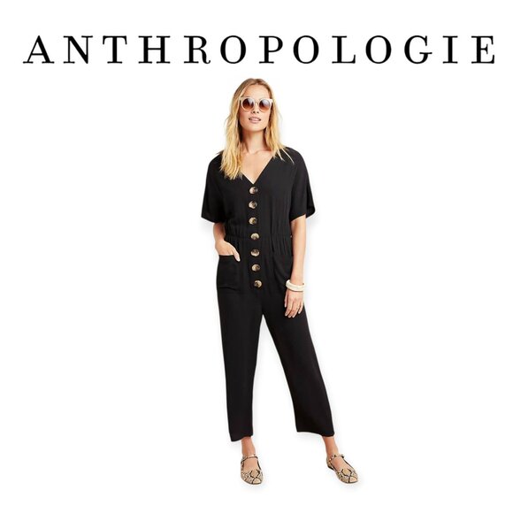 Anthropologie Dolan black Tami tencel cropped jumpsuit size XS EUC - Picture 1 of 15
